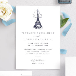 Convites Ilustração de Torre Eiffel Vintage Elegante Casame