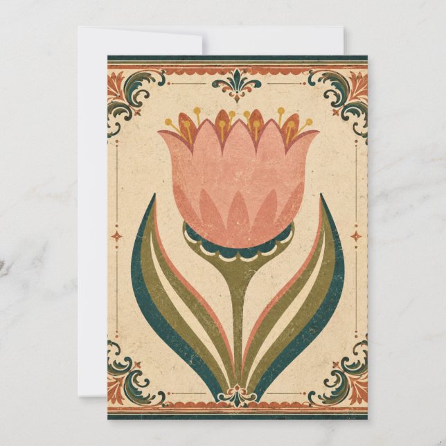 Convites Ilustração de Tulipa Antiga em Estilo Folclórico V (Frente)