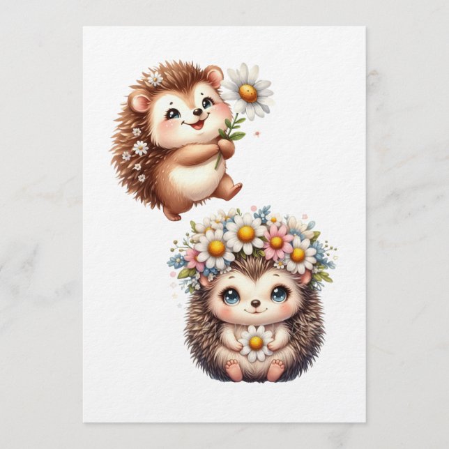 Convites Ilustração de um fofo casal de ouriços florais rom (Frente)