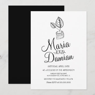 Convites Ilustração de Verde da Planta de Oração Casamento