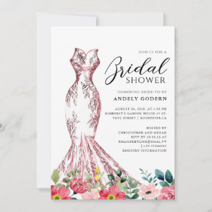 Convites Ilustração de Vestido Elegante com Chuveiro de Noi