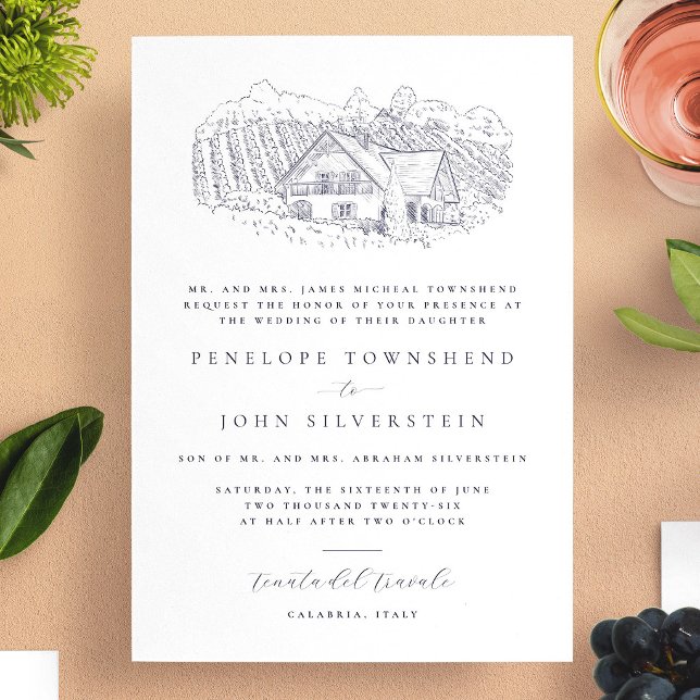 Convites Ilustração de Vinhedo Elegante Casamento Formal (Elegant Vineyard Illustration Formal Wedding Invitation)