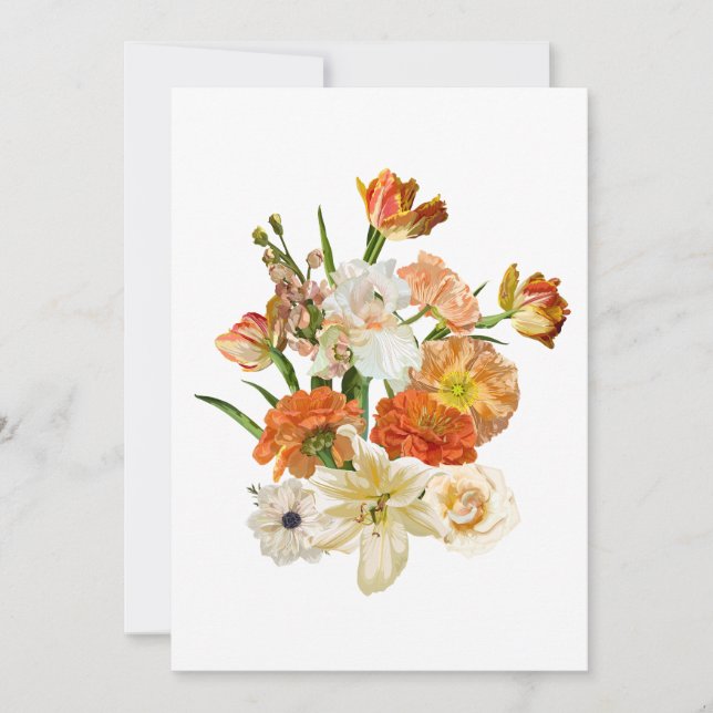 Convites Ilustração desenhada à mão de um buquê de flores. (Frente)