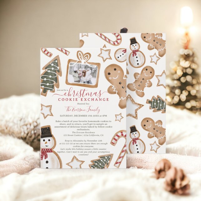 Convites Ilustração divertida festa de troca de biscoitos d (Fun illustration Christmas cookie exchange party Invitation)