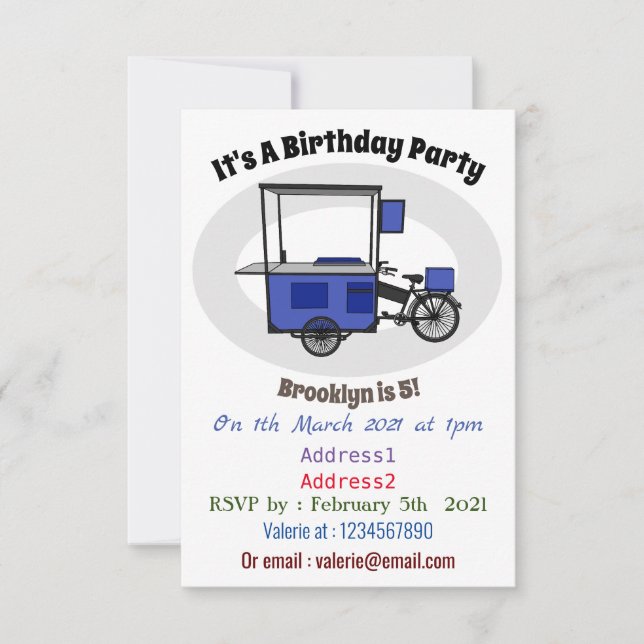 Convites ilustração do desenho do carrinho de comida (Frente)