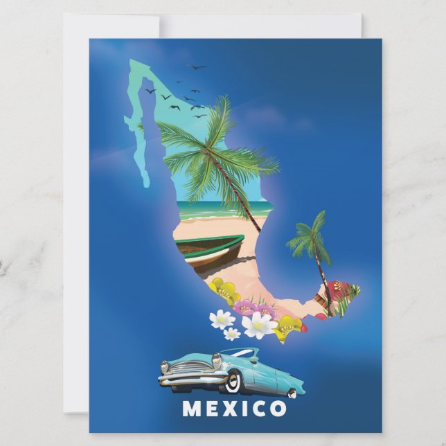Convites Ilustração do mapa do México pôster de viagem. (Frente)
