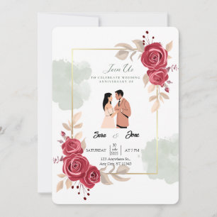 Convites Ilustração Elegante de Rosas vermelhas e Casais