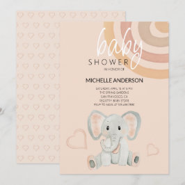 Convites Ilustração em Aquarela de Elefante com Rubor Fofo