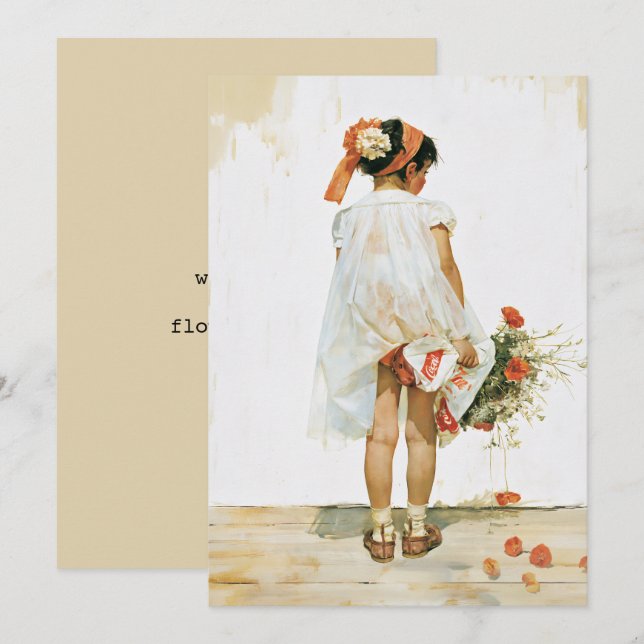 Convites Ilustração em Aquarela de Menina com Flores (Frente/Verso)