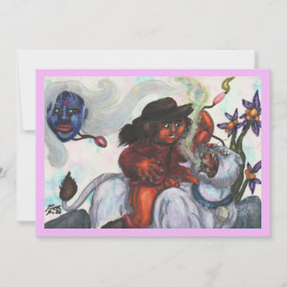 Convites Ilustração em aquarela Eros montando uma Leoa bran