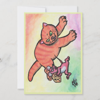 Convites Ilustração em aquarela Gato Rato Queijo cartoon