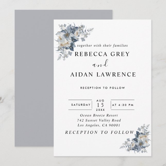 Convites ilustração em aquarela rústica de um floral  (Frente/Verso)