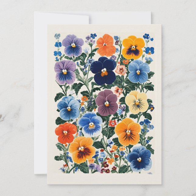 Convites Ilustração Floral Vibrante Pansy (Frente)