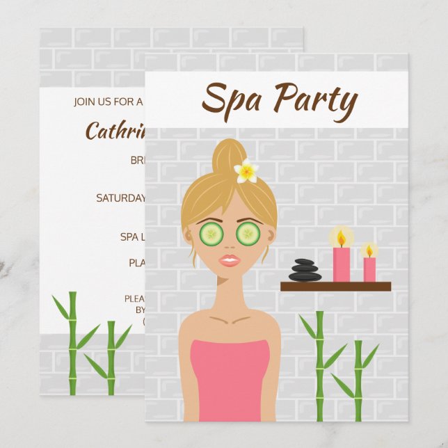 Convites Ilustração Loura Spa Girl Chá de panela Spa Day (Frente/Verso)