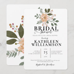 Convites Ilustração Moderna de Flores Chá de Noiva