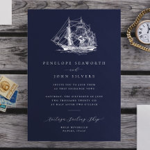 Ilustração Naval Elegante de Navio Casamento Azul