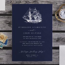 Convites Ilustração Naval Elegante de Navio Casamento Marin