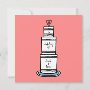 Convites Ilustração Personalizada do Bolo de Casamento