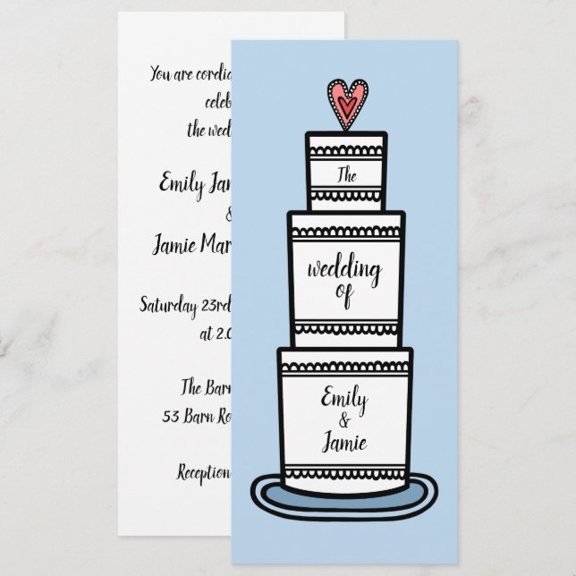 Convites Ilustração Personalizada do Bolo de Casamento (Frente/Verso)