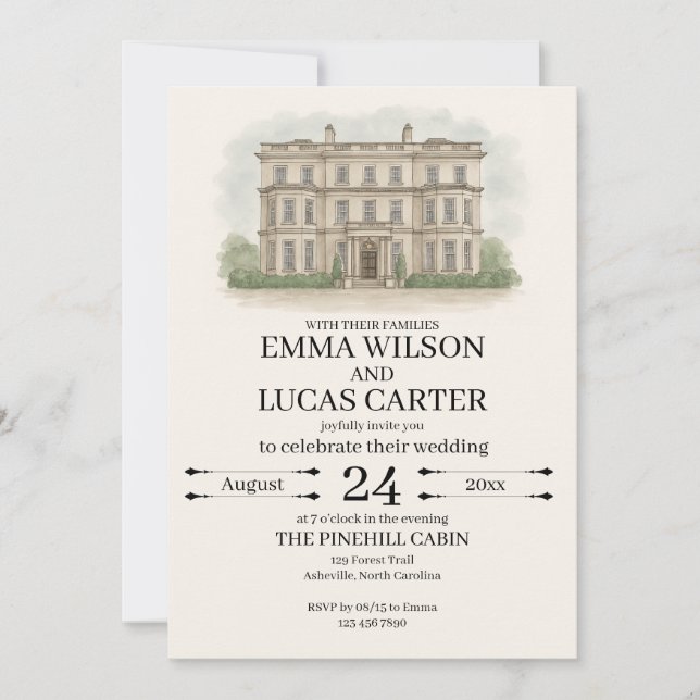 Convites Ilustração Personalizada do Local Desenhada à Mão  (Frente)