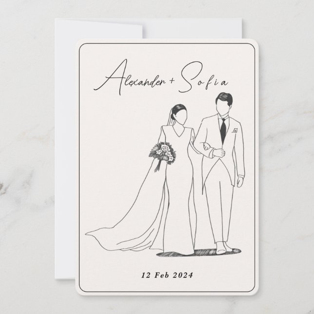 Convites Ilustração Simples com Casamento RSVP de Código QR (Frente)