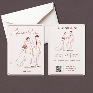 Convites Ilustração Simples com Casamento RSVP de Código QR