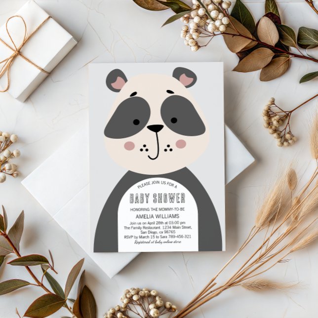 Convites Ilustração Suave de Chás de Bebê Panda Neutro (Criador carregado)