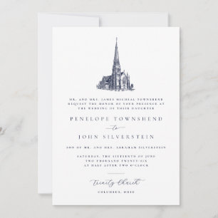 Convites Ilustração Tradicional de Igreja Casamento Formal