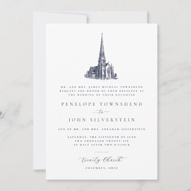 Convites Ilustração Tradicional de Igreja Casamento Formal (Frente)