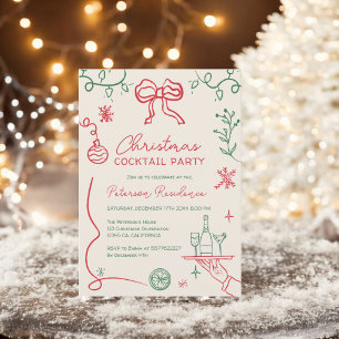 Convites Ilustração verde-Quirky vermelha Cocktail de Natal
