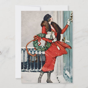 Convites Ilustração Vintage de Natal na Soleira da Porta