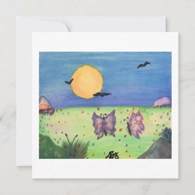 Convites Ilustração Watercolor Borboletas Casal (Frente)