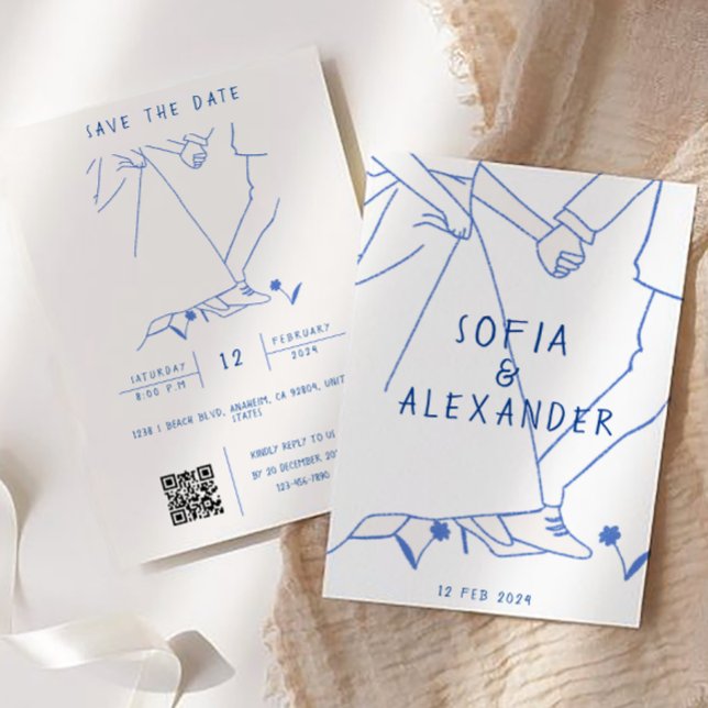 Convites Ilustração Whimsical com Casamento RSVP de Código  (Wedding Invitation)