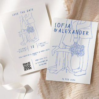 Convites Ilustração Whimsical com Casamento RSVP de Código