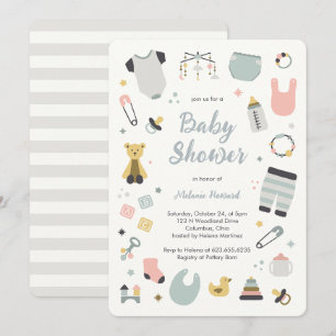 Convites ilustrações de brinquedos de berçário desenhados à