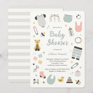 Convites ilustrações de brinquedos de berçário desenhados à