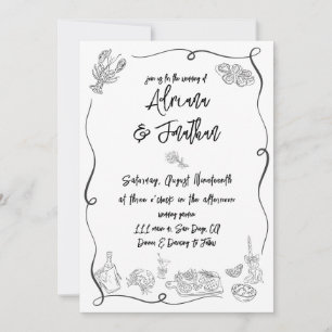 Convites Ilustrações de casamento desenhadas à mão em preto