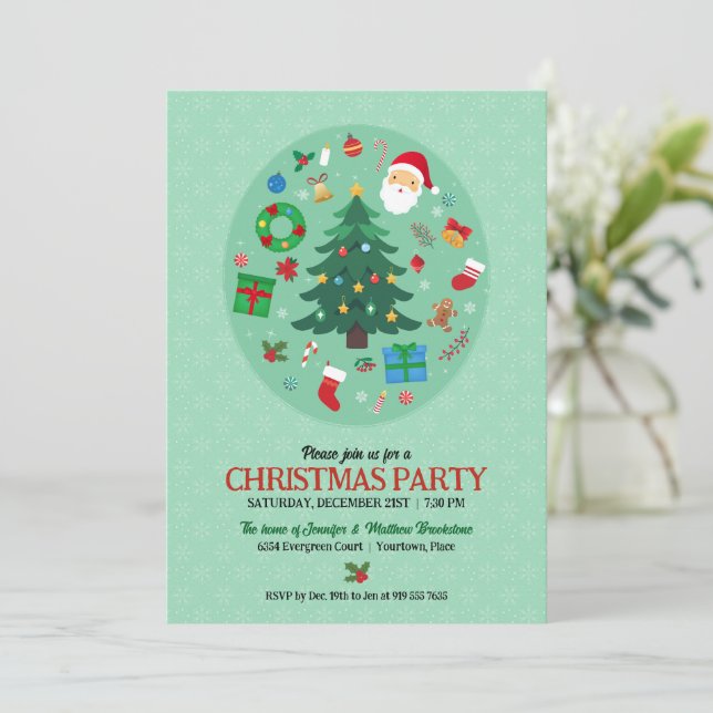 Convites Ilustrações de Natal Festa de Férias (Em pé/Frente)