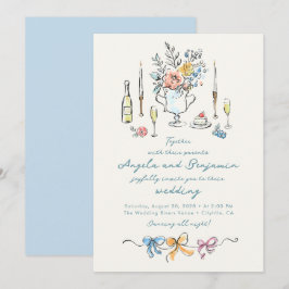 Convites Ilustrações Desenhadas à Mão Casamento Francês Cap