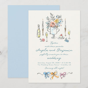 Convites Ilustrações Desenhadas à Mão Casamento Francês Cap