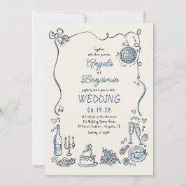 Convites Ilustrações Desenhadas À Mão Casamento Retroativo