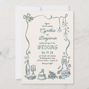 Convites Ilustrações Desenhadas à Mão Rabiscos Casamento Ca