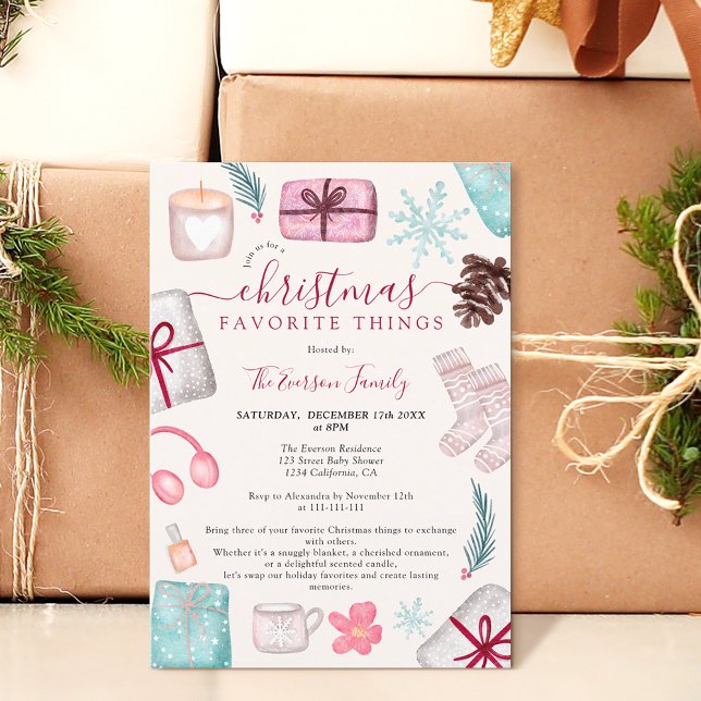 Convites Ilustrações divertidas de natal coisas favoritas (Fun illustrations christmas favorite things Invitation)