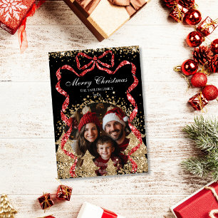 Convites Imagem da árvore de Natal GlitterRibbon Dourada El