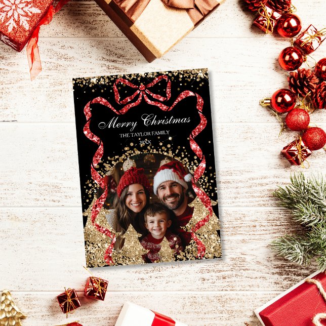 Convites Imagem da árvore de Natal GlitterRibbon Dourada El (Criador carregado)