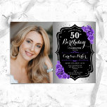 Convites Imagem de 50º aniversário do Elegante Silver Black<br><div class="desc">Elegante convite floral feminino para o 50º aniversário com sua foto. Glam design com falso prata. Possui rosas roxos, fonte de script e confetti. Perfeito para uma festa de comemoração de na moda adulto. Personalize com seus próprios detalhes. Pode ser personalizado para qualquer idade! Impressos convites Zazzle ou modelo de...</div>
