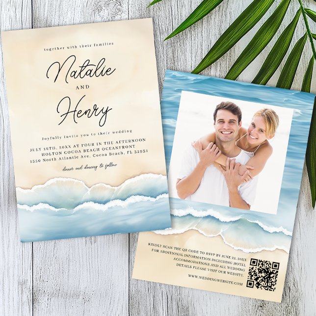 Convites Imagem de Casamento de Praia de Onda de Oceano de  (Beach Wedding Invite)