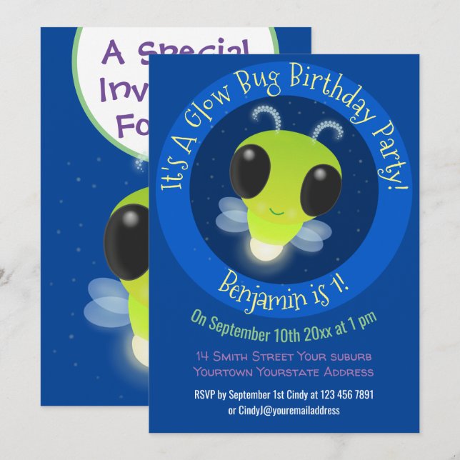 Convites Imagem de desenho animado com inseto brilhante (Frente/Verso)