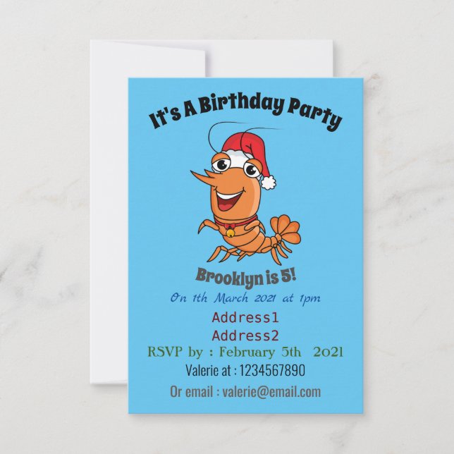 Convites Imagem de desenho animado de camarão de Natal feli (Frente)