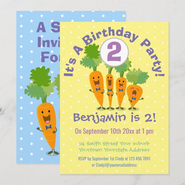 Convites Imagem de desenho animado de cenouras cantadas (Frente/Verso)